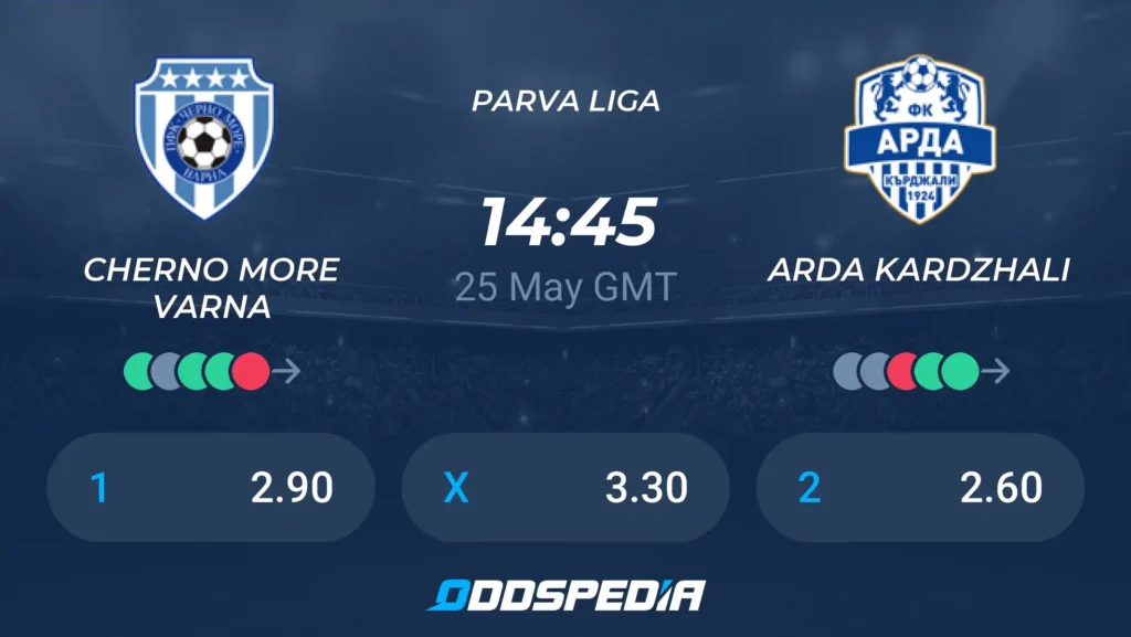 Cherno More Varna vs Arda Kardzhali | 25 de mayo de 2026 | Liga bulgaria | 09:45