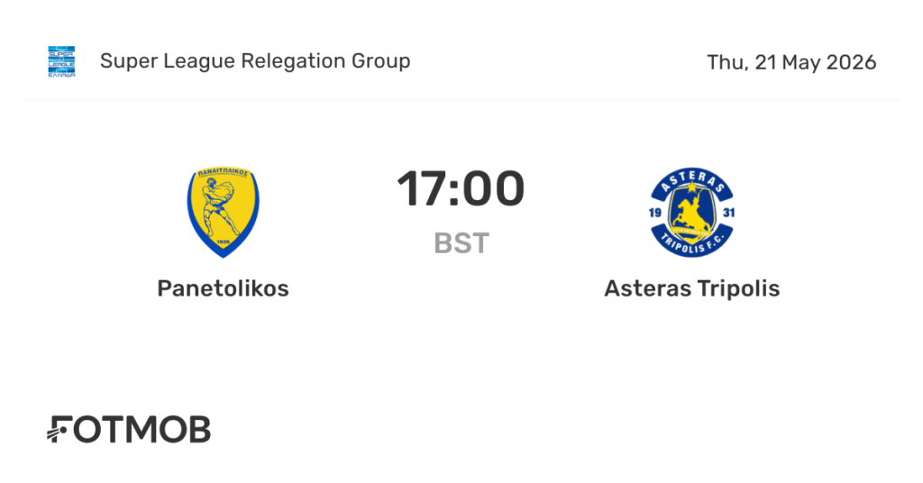Panetolikos vs Asteras Tripolis | 21 de mayo de 2026 | Super league griega | 11:00