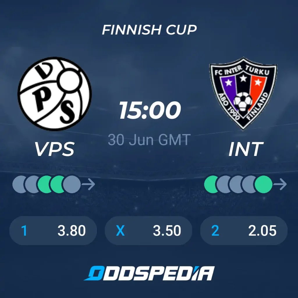 VPS Vaasa vs Inter Turku | 30 de Junio de 2026 | Copa finlandia | 10:00