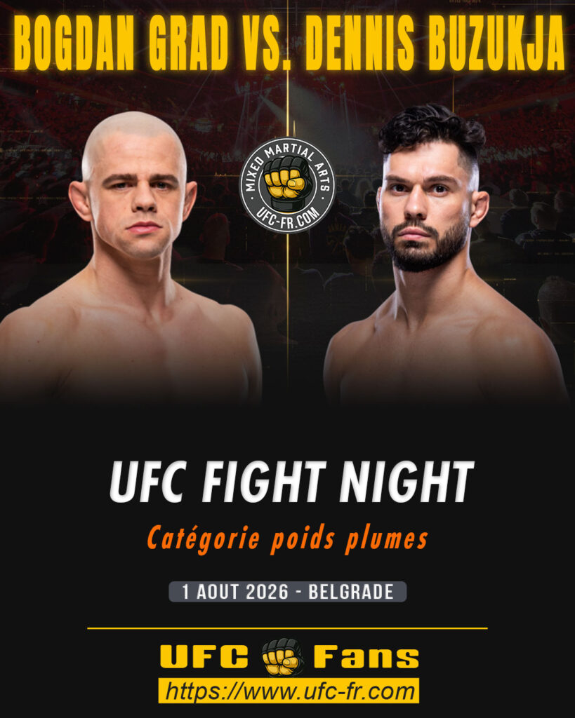 🔥 Featherweight – Dennis Buzukja vs Bogdan Grad — 🗓 Sáb 01/08/2026 — ⏰ 09:00 aprox.