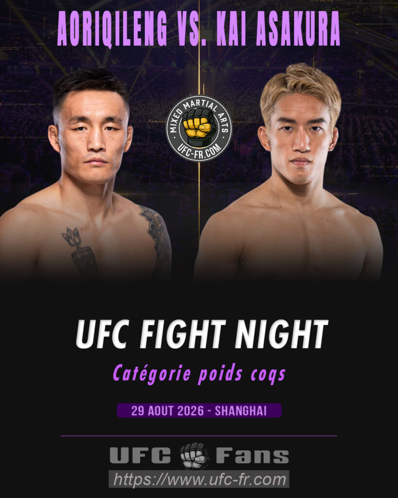 🔥 Bantamweight – Aoriqileng vs Kai Asakura — 🗓 Sáb 29/08/2026 — ⏰ 05:00