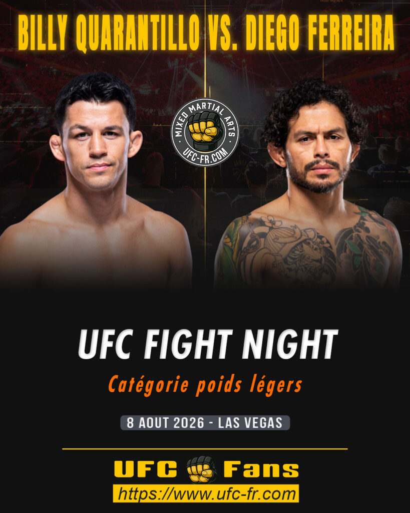 🔥 Lightweight – Diego Ferreira vs Billy Quarantillo — 🗓 Sáb 08/08/2026 — ⏰ 19:00 aprox.