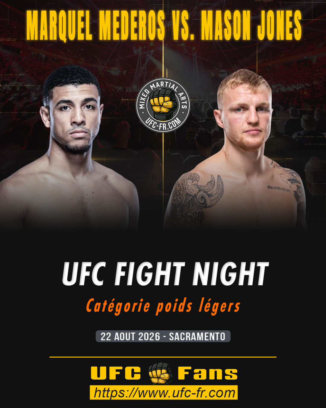 🔥 Lightweight – Marquel Mederos vs Mason Jones — 🗓 Sáb 22/08/2026 — ⏰ 19:00