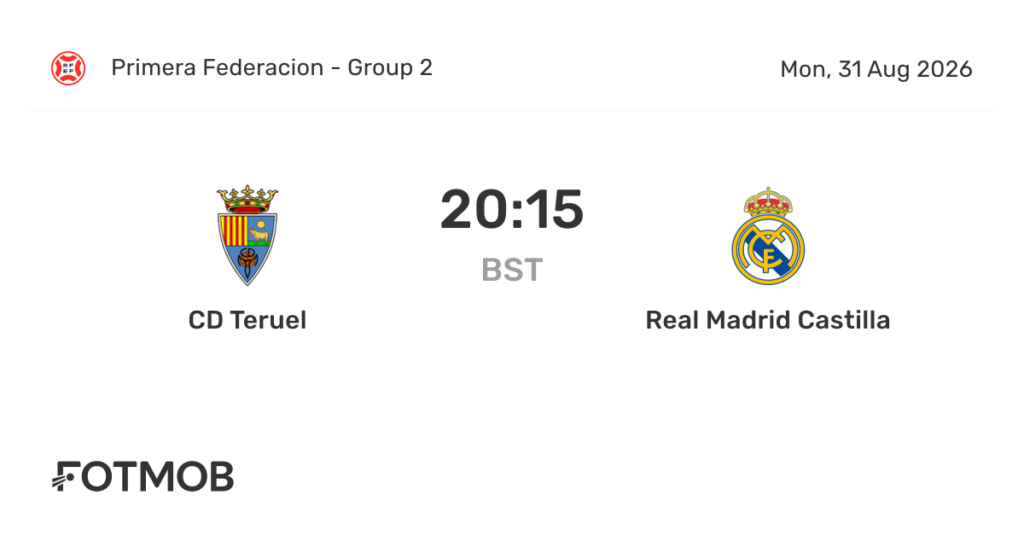 CD Teruel vs Real Madrid Castilla | 31 de Agosto de 2026 | Primera federación | 14:15