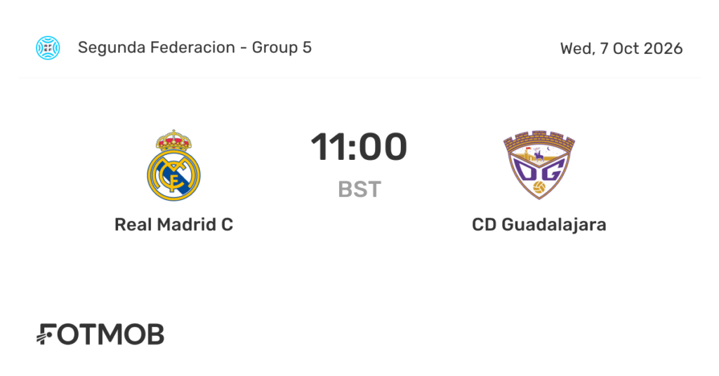 Real Madrid C vs CD Guadalajara | 07 de Octubre de 2026 | Segunda federación | 05:00