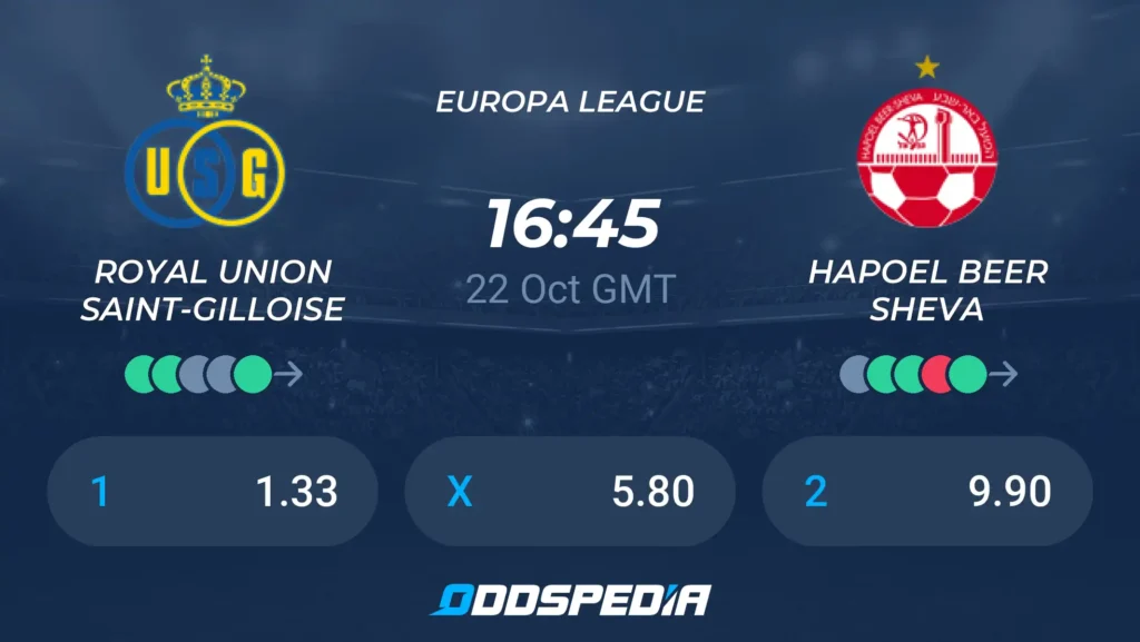 Union Saint-Gilloise vs Hapoel Beer Sheva | 22 de Octubre de 2026 | Europa League | 11:45