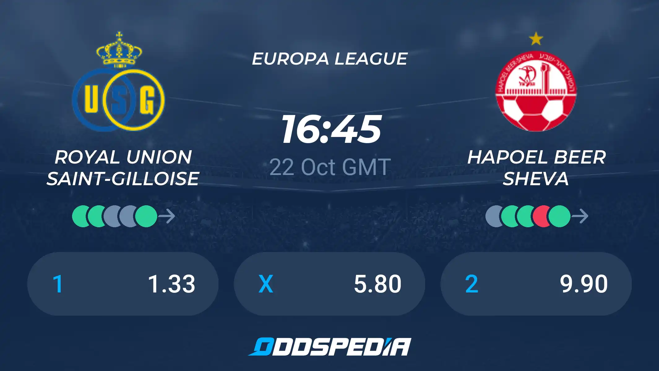 Union Saint-Gilloise vs Hapoel Beer Sheva | 22 de Octubre de 2026 | Europa League | 11:45