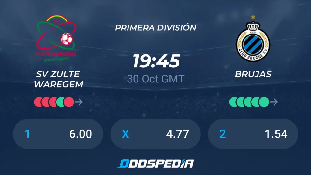 Zulte-Waregem vs Club Brugge | 30 de Octubre de 2026 | Primera división belga | 14:45
